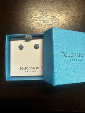 March Touchstone Crystal Blue Crystal Stud Earrings NWT